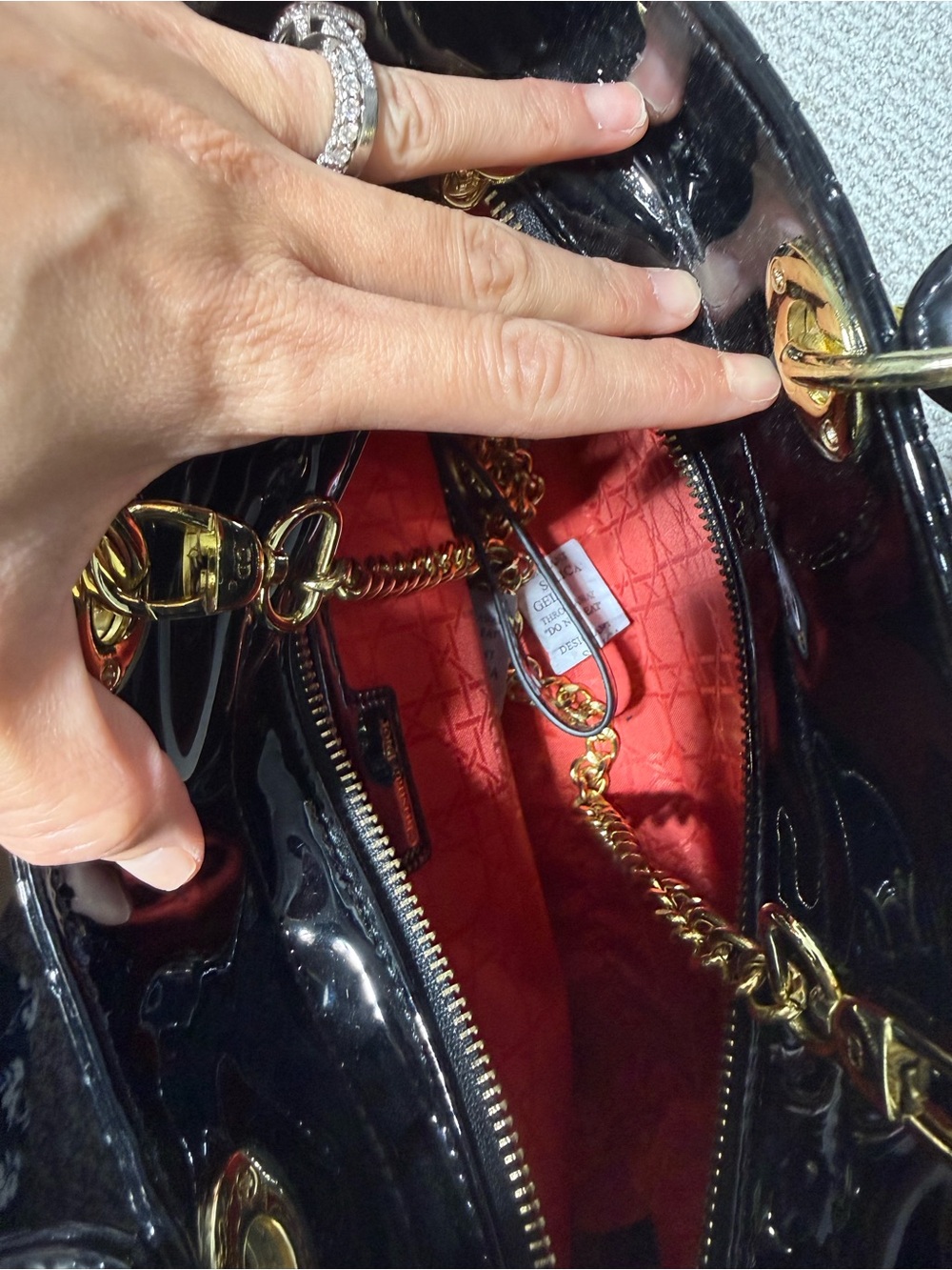 Black Patent Quilted Top-Handle Bag with Gold Hardware - Picture 4 of 9